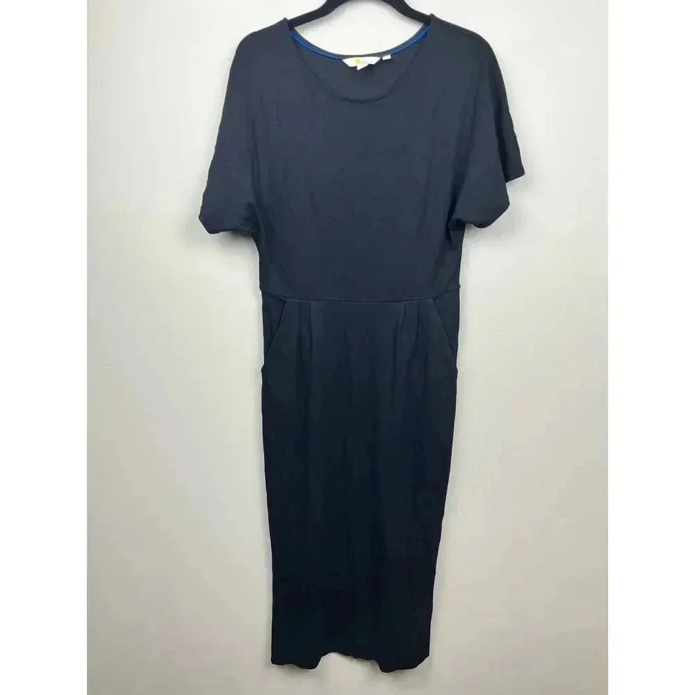 Boden Black Short Sleeve Pleated Midi Dress - size 6